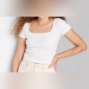 WILD FABLE XS WHITE SQUARE NECK TEE